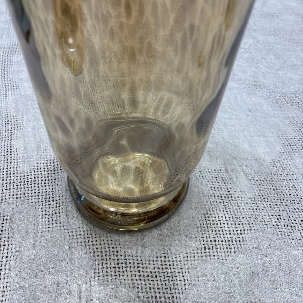 Large Art Blown Glass Gold Copper Speckled Pillar Candle Vase 11